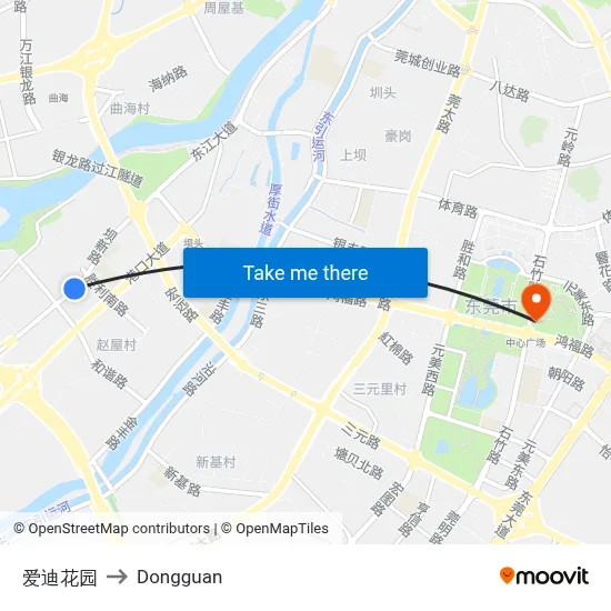 Aidi Garden to Dongguan map