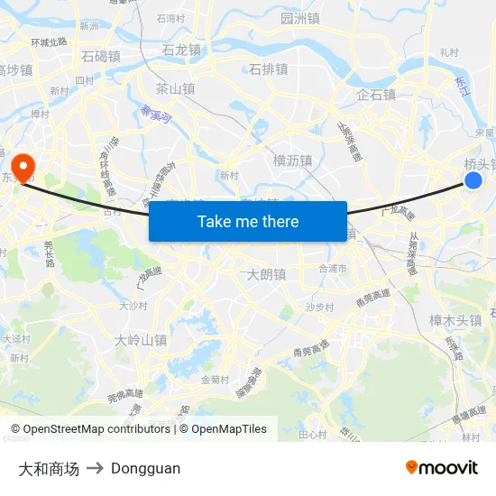 Dahe Mall to Dongguan map