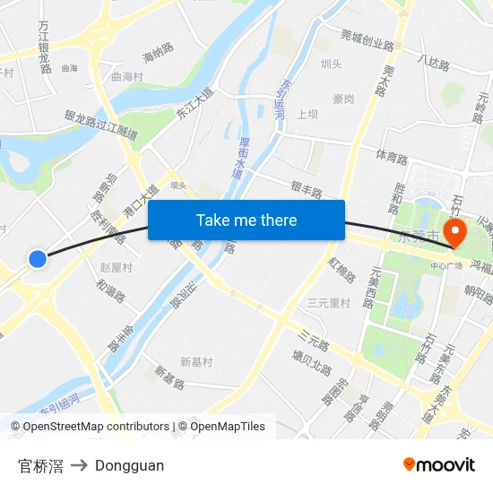 Guanqiao Jiao to Dongguan map