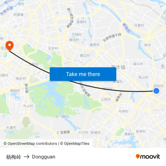 Yangmei Ridge to Dongguan map