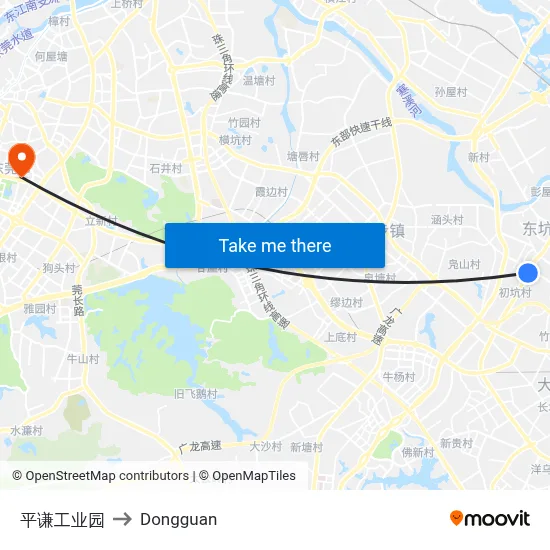 Pingqian Industrial Park to Dongguan map