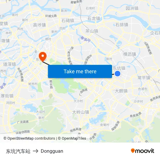 Dongkeng Bus Station to Dongguan map