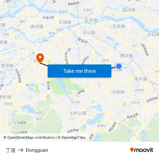Dingwu to Dongguan map