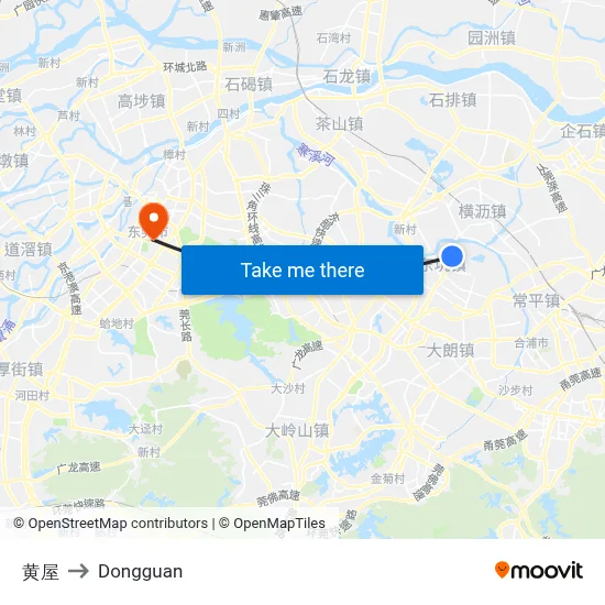 Yellow House to Dongguan map