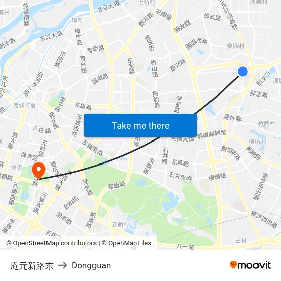 Anyuan New Road East to Dongguan map