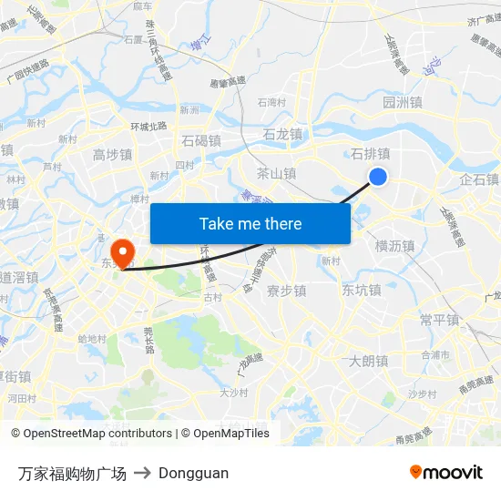 Wanjiafu Shopping Plaza to Dongguan map