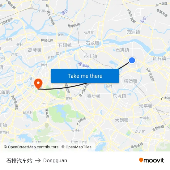 Shipai Bus Station to Dongguan map