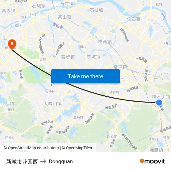 New City Garden West to Dongguan map