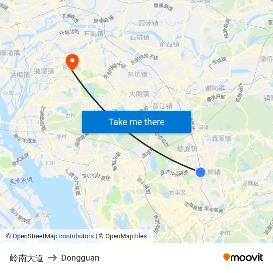 Lingnan Avenue to Dongguan map