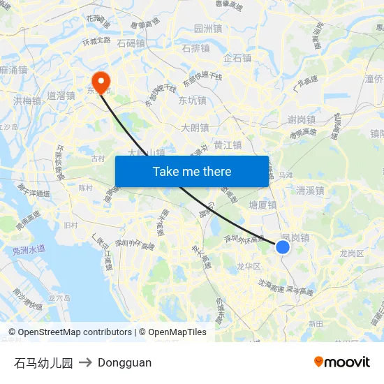 Shima Kindergarten to Dongguan map