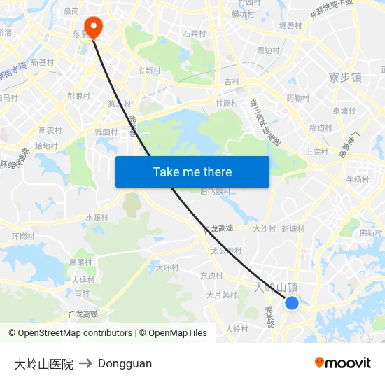 Daling Mountain Hospital to Dongguan map