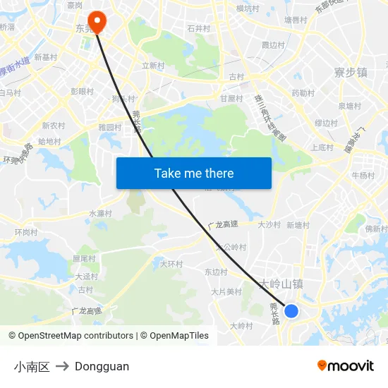 Xiaonan District to Dongguan map