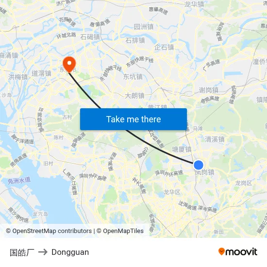 Guohao Factory to Dongguan map