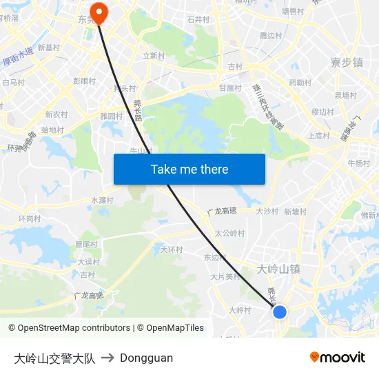 Dalingshan Traffic Police Brigade to Dongguan map
