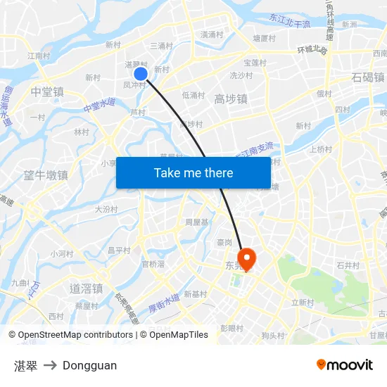Zhancui to Dongguan map
