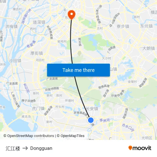 Huijiang Building to Dongguan map