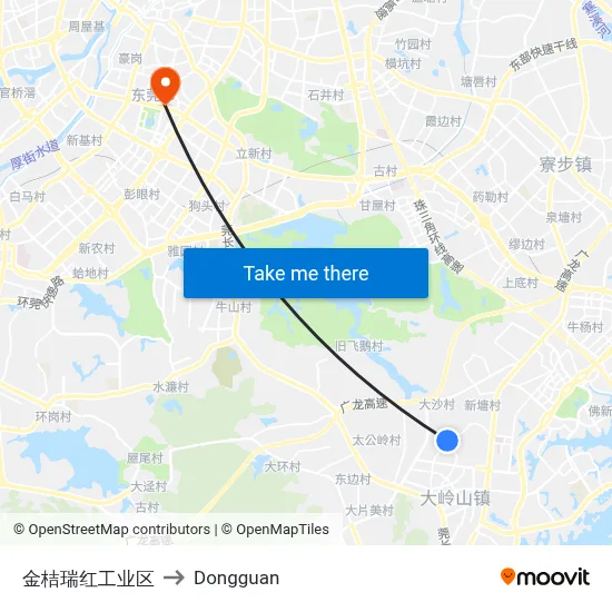Jingju Ruihong Industrial Zone to Dongguan map