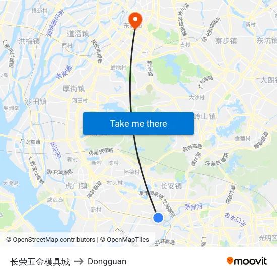 Changrong Hardware Mold City to Dongguan map