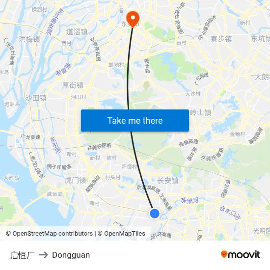 Qiheng Factory to Dongguan map