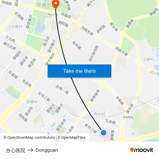 Taixin Hospital to Dongguan map