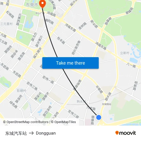 Dongcheng Bus Station to Dongguan map
