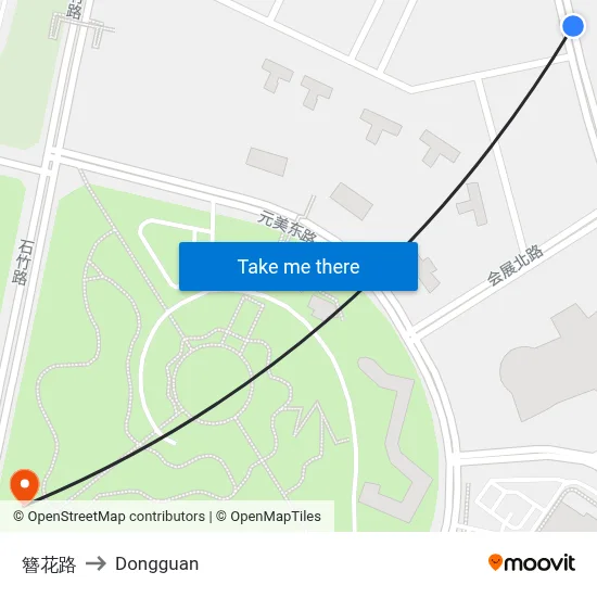 Zanhua Road to Dongguan map