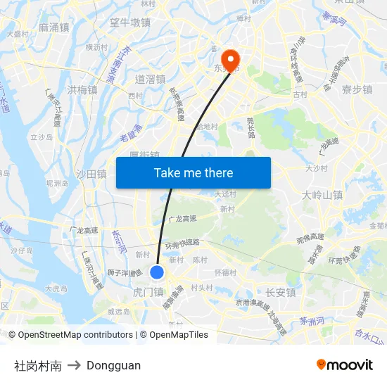 Shegang Village South to Dongguan map