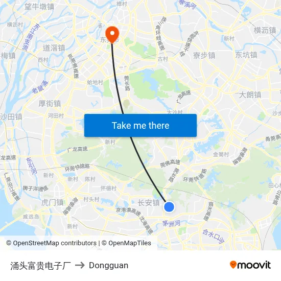 Yongtou Fugui Electronics Factory to Dongguan map