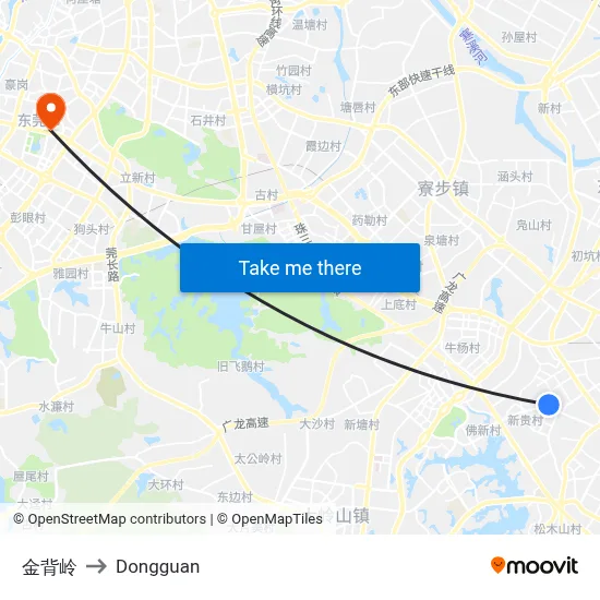 Jinbeiling to Dongguan map