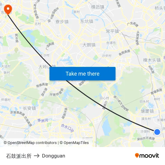 Shigou Police Station to Dongguan map