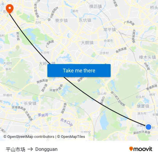 Pingshan Market to Dongguan map