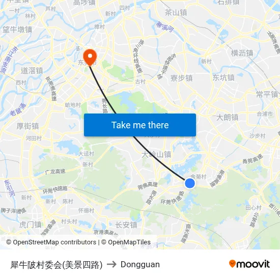 Xiniu Bei Village Committee (Meijing 4th Road) to Dongguan map