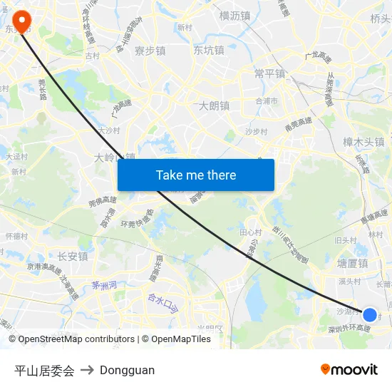 Pingshan Community Committee to Dongguan map