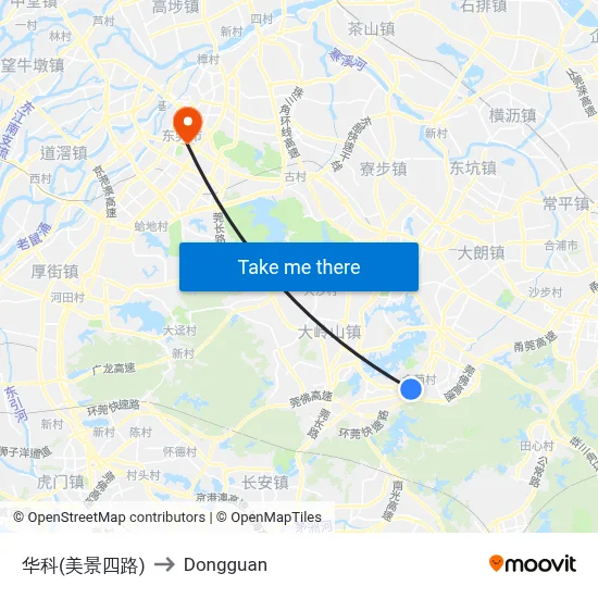 Huake (Meijing 4th Road) to Dongguan map