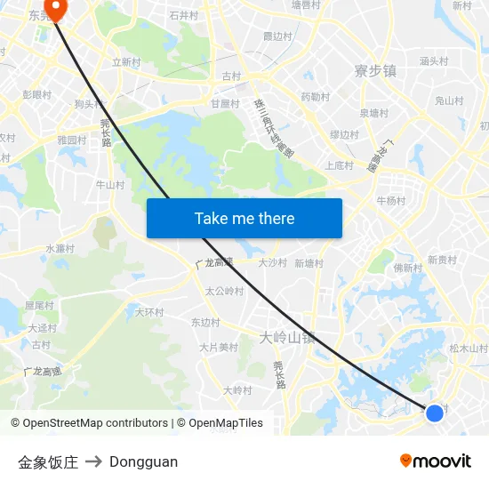Golden Elephant Restaurant to Dongguan map