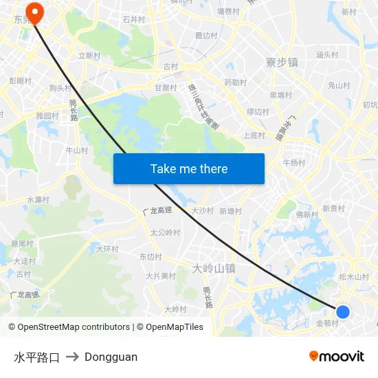 Shuiping Intersection to Dongguan map