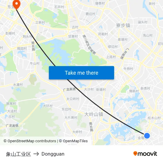 Xiangshan Industrial Zone to Dongguan map