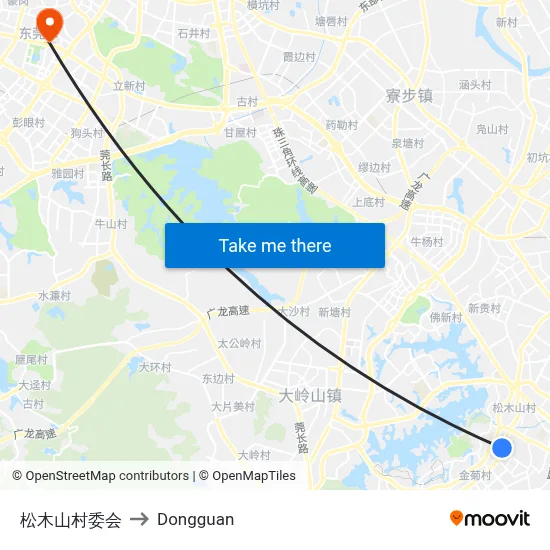 Songmushan Village Committee to Dongguan map