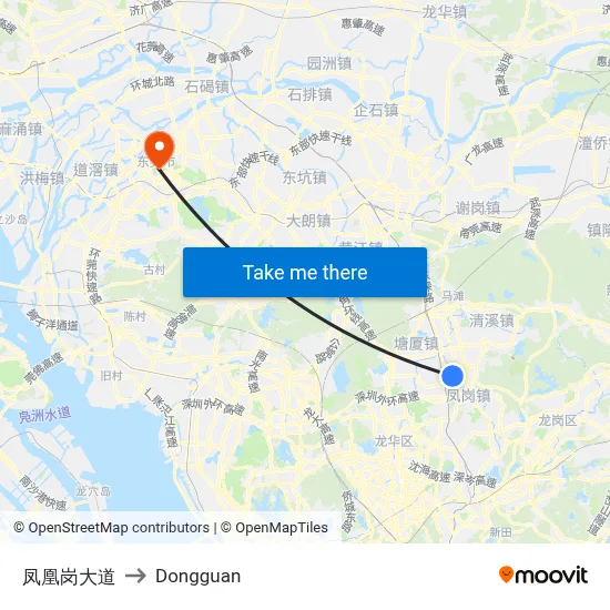 Phoenix Ridge Boulevard to Dongguan map