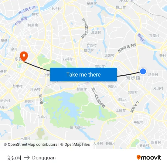 Liangbian Village to Dongguan map