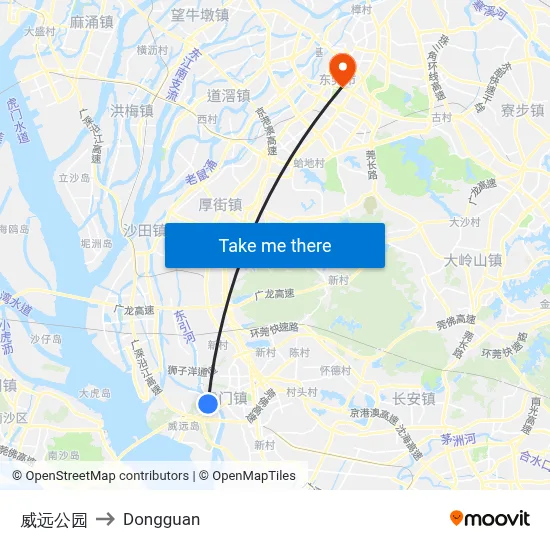 Weiyuan Park to Dongguan map