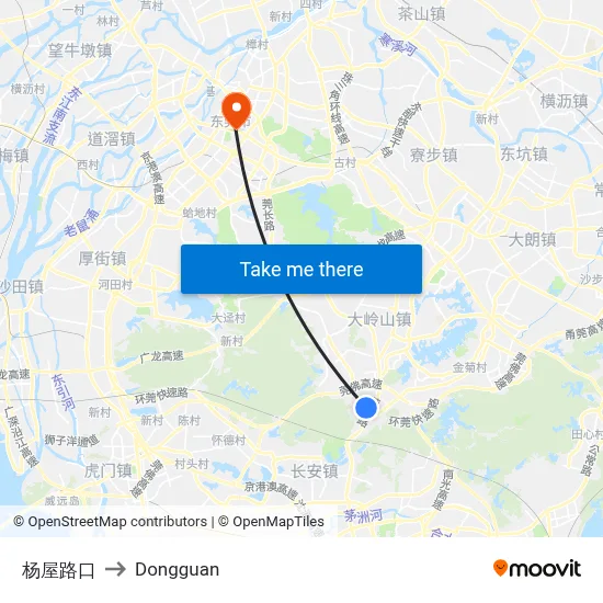 Yangwu Intersection to Dongguan map