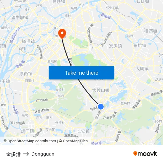 Jinduo Port to Dongguan map