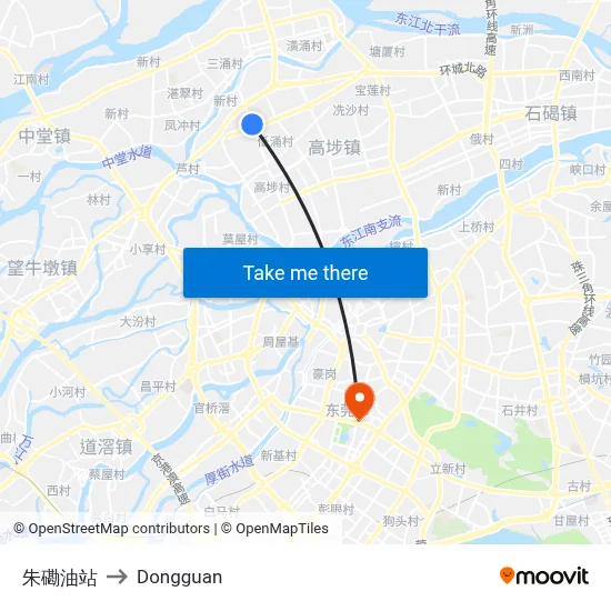 Zhukeng Gas Station to Dongguan map
