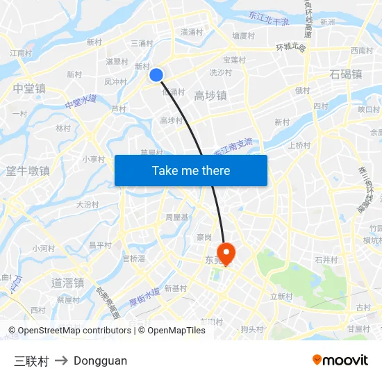 Sanlian Village to Dongguan map