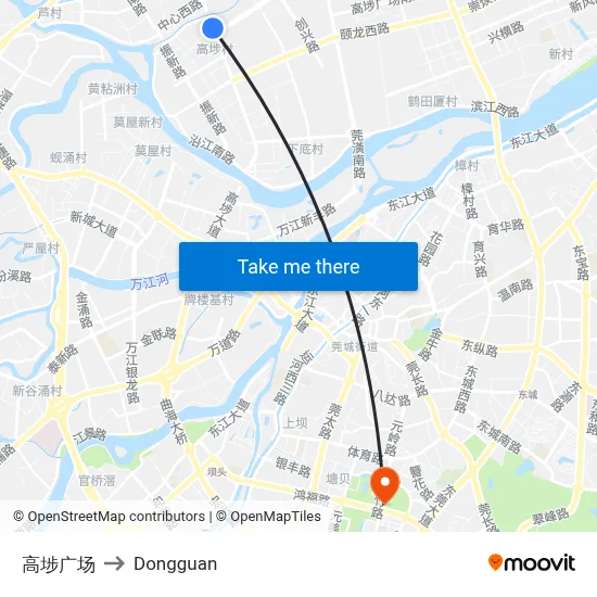 Gaobu Plaza to Dongguan map