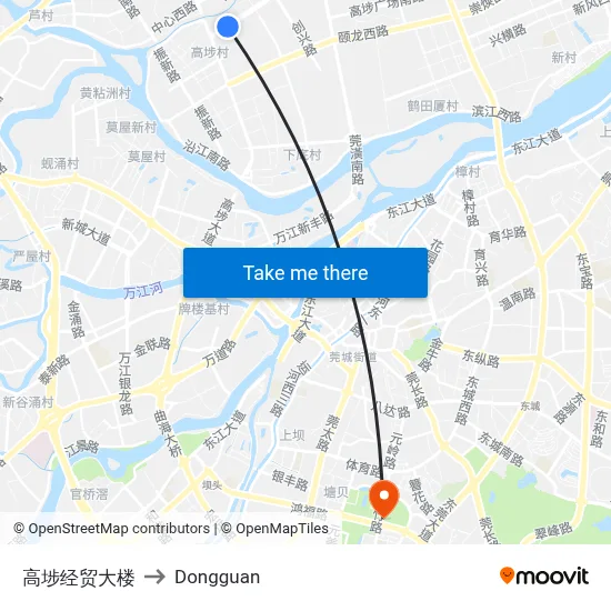 Gaobu Trade Building to Dongguan map