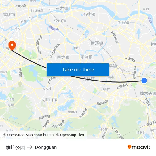 Qiling Park to Dongguan map