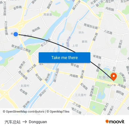 Bus Terminal to Dongguan map