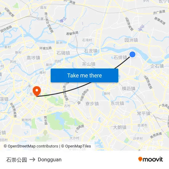 Shichong Park to Dongguan map